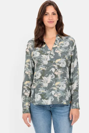 Camel Active Overslag blouse met opstaande kraag - Maat womenswear-L - Kaki Grijs