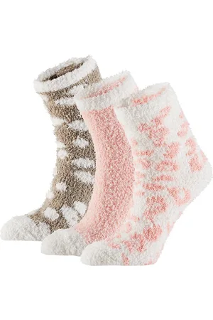 Apollo Bedsokken dames - Roze-Bruin - 3-Pak - One Size - Slaapsokken - Fluffy sokken - Warme sokken
