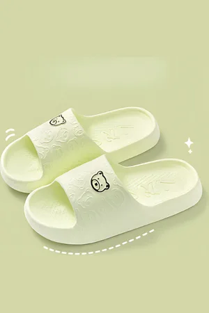 Merkloos Groene Slippers - Zomer - Cartoon Beer - Antislip Sandalen Platte Bad Slides Paar - Strand - Cartoon Slippers - Dames/Heren - Maat 38/39