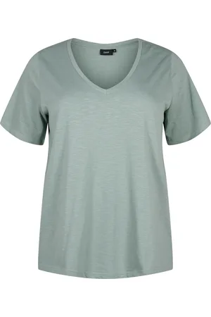 Zizzi MBREA, S/S, STRAIGHT TEE Dames T-shirt - Green - Maat S (42-44)