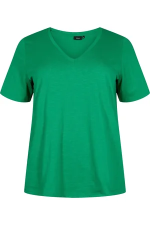 Zizzi MBREA, S/S, STRAIGHT TEE Dames T-shirt - Green - Maat XXL (58-60)