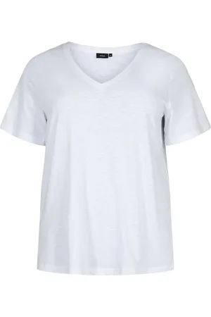 Zizzi MBREA, S/S, STRAIGHT TEE Dames T-shirt - White - Maat S (42-44)