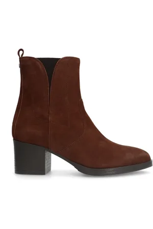 No Stress Dames - Cognac suède enkellaarsjes met hak - Maat 41