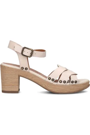 No Stress Dames - Beige leren sandalen met blokhak - Maat 40