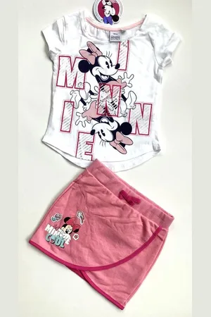 Disney Minnie Mouse set - rok+t-shirt met glitterprint - wit/ - maat 122/128 (8 jaar)
