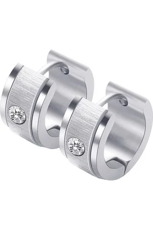 Fako Bijoux® Oorbellen - Oorringen - Stainless Steel - Geborsteld Kristal - 7mm Breed - Zilver