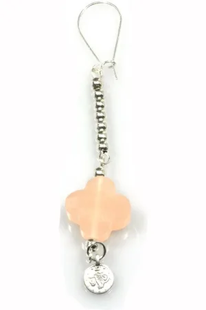 Heaven Eleven Oorbel - 925 zilver met zalmkleurige bloem