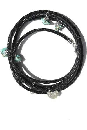 Heaven Eleven Fijne zwarte wikkelarmband met turquiose