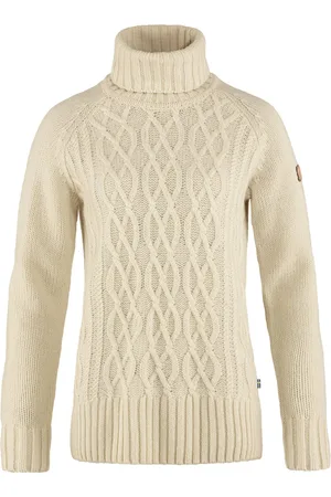 Fjällräven Övik Cable Knit Roller Neck W Dames Outdoortrui - Maat M