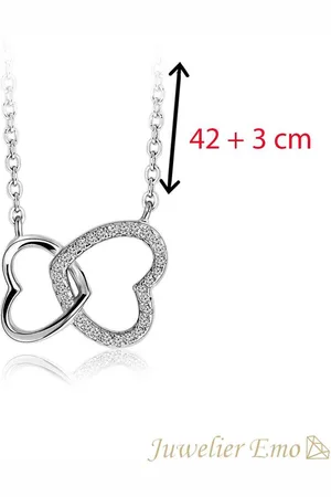 Juwelier Emo Zilveren Ketting met hanger - Hart Ketting - Dubbel Hart & Zirkonia