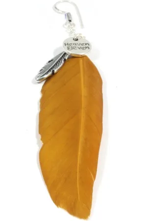 Heaven Eleven Oorbel - met veer dark yellow