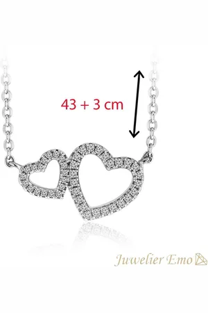 Juwelier Emo Dubbele Hart hanger Ketting met Zirkonia