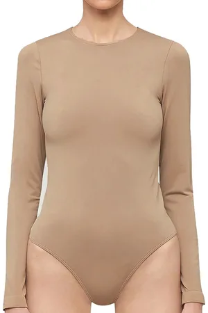 Pieces® Body lange mouw - PCNEJA - Bodysuit naadloos - Ronde hals - Zwart - Beige - - M