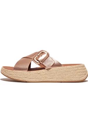 FitFlop F-Mode Espadrille Buckle M/Leather Flatform Slides - Maat 42