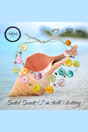 Fashion Jewelry MKM Design – Vrolijke 2-Rij Fantasie Ketting met platte schelp acrylic bead bedels – multicolour - zilver tone - 45/50 cm – Volwassenen Jeugd Kinderen - Unisex - Casual Feest Strand
