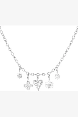 Yehwang Bedelketting - - Stainless Steel - Bloemen - Hart - Charms - 39+7 cm
