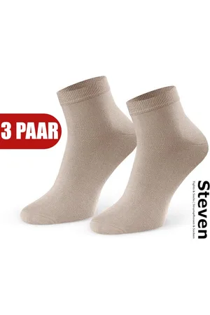 Steven 72% Bamboe Sneakersokken EU MADE - Enkelsokken Heren Maat 41 42 43 - Multipack 3 Paar - Effen Beige Licht Bruin - Naadloze Herensokken - Comfort Kwaliteit Duurzaamheid
