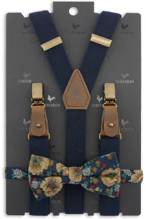 Sir Redman Bretels met strik - bretels combi pack Retro Ranonkel blauw