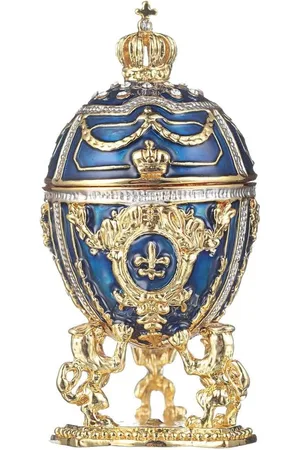 Merkloos Faberge style egg jewelry box - lions and imperial crown design - 7.5cm black