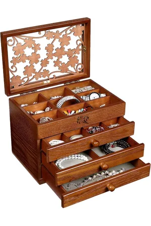 Merkloos Houten juwelendoos voor vrouwen met laden - middelgrote sieraden opslag organizer