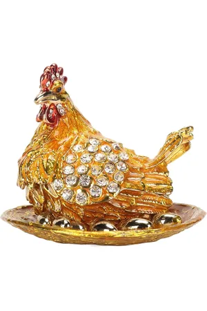 Merkloos Figure Jewelry Box - Small Gold Jewelry Box with Chicken Colored Eggs - Creativity Jewelry Storage Box for Rings - Holder Gift for Home Decoration
