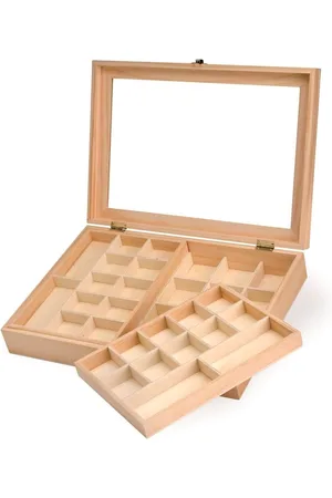 Merkloos Jewellery box made of pine wood with metal lock - approx 40 x 28 x 7.5 cm - safe storage of jewellery - wooden box