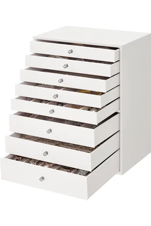 Merkloos Large 8-ply Jewellery Box with Drawers and Mirror - White - SONGMICS