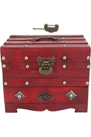 Merkloos Vintage Wooden Jewelry Holder With Mirror and Drawers - Treasure Chest Organizer for Women and Girls