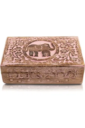 Merkloos Large Birthday Gift Ideas - Decorative Wooden Jewelry Box - Handmade Pink Jewelry Storage Box - 20 x 12 x 6 cm