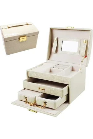 Merkloos 3 Tier Jewellery Box Portable Mini Travel Jewellery Box with Keys Faux Leather Velvety Lining Earrings Rings Bracelets Necklaces Buckles