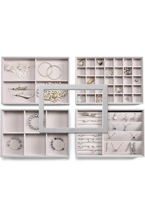 Merkloos Stackable Jewellery Boxes with Glass Lid - 4 Tier Velvet Leather Storage Box for Rings Earrings Necklace - Vlando