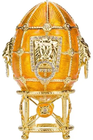 Merkloos Russian Faberge Style Egg-Trinket Jewelry Box with Lions yellow 4.3" - Handcrafted Souvenirs