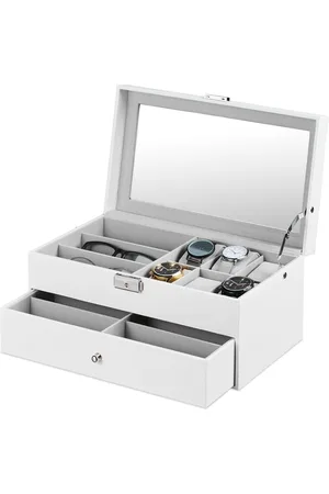 Merkloos Jewellery Box with Drawer for Watches and Glasses - Organiser HBD ca. 15.5 x 33.5 x 19 cm White