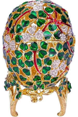 Merkloos Fabergé Style Clover Leaf Cut Egg Jewelry Box - Green 9.5 cm - Souvenirs