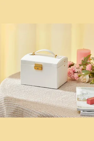 Merkloos 3-layer jewellery box made of imitation leather with mirror - lockable - great gift for girls and women