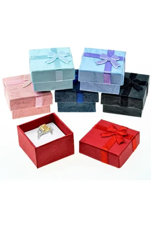 Merkloos 6 pieces gift box set with bow - square box with lid - small cardboard gift box with foam - elegant ring boxes for earrings - jewelry holders