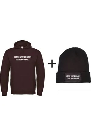 Merkloos Set wintersport hoodie zwart M + muts - Better winterhands than snowballs - - soBAD. | Foute apres ski outfit | kleding | verkleedkleren | wintersport beanie | wintersporttruien | wintersport dames en heren