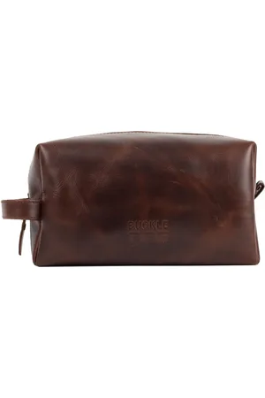 Buckle & Seam Leren Toilettas Everest Blu Washbag Donkerbruin