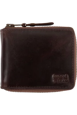 Buckle & Seam Leren Portemonnee Grind Blu Zip Wallet Donkerbruin