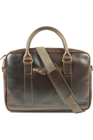 Buckle & Seam Leren Business tas Laptoptas met laptopvak Everett Dot Business Bag Donkerbruin