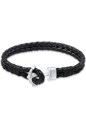 Kuzzoi Armband Herren Basic Anker Echtleder Geflochten 925 Silber