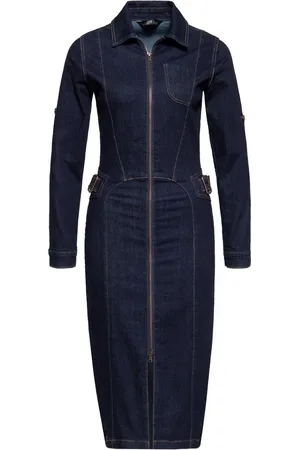 Queen Kerosin Damen Denim Workwear Pencil Kleid Denim-S