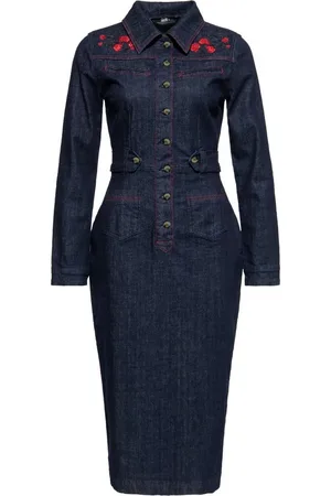 Queen Kerosin Western Pencil Kleid QKI26011 Denim-XXL