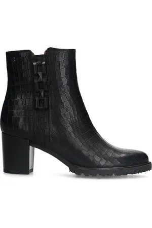 No Stress Dames - Zwarte leren croco enkellaarsjes met hak met chain - Maat 41