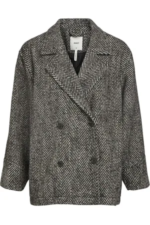 Object Object Nilla Oversize Wool Jacket Black Pattern - Cloud Dancer Herringbone
