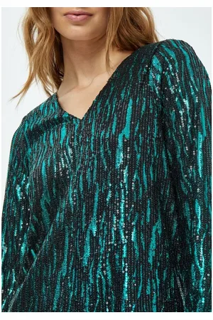 Minus Caia V-Neck Short Glitter Dress Jade Green