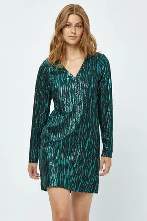 Minus Caia V-Neck Short Glitter Dress Jade Green