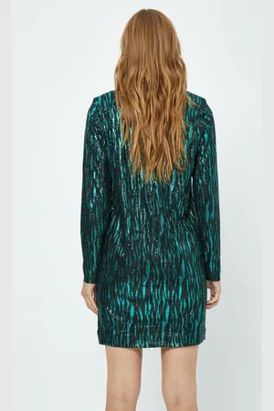 Minus Caia V-Neck Short Glitter Dress Jade Green