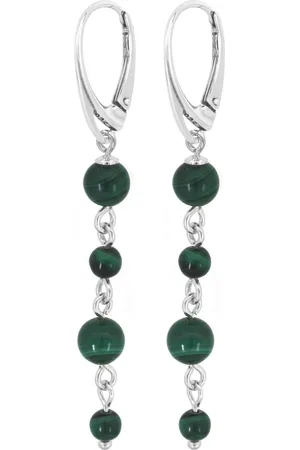 ARLIZI 2310 Oorbellen malachiet kralen oorhangers - sterling - 5,5 cm