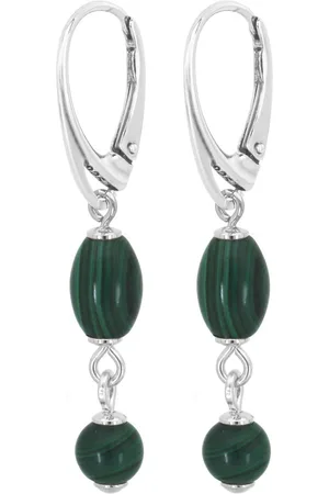 ARLIZI 2312 Oorbellen malachiet kralen oorhangers - sterling - 4 cm